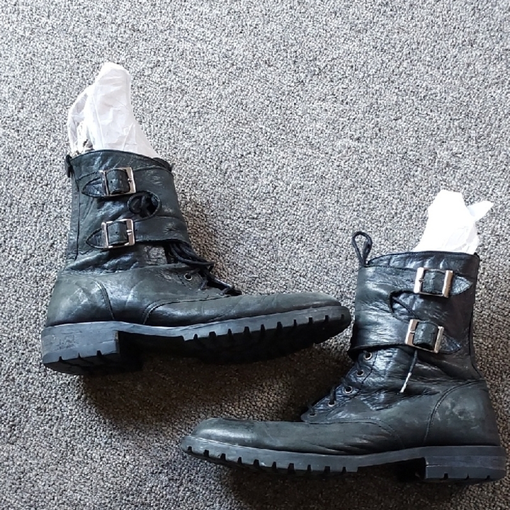 Handmade Mirad Men's Black Leather Buckle Boots